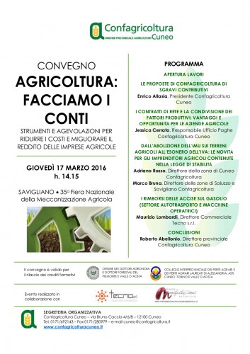 Locandina evento: "Agricoltura: facciamo i conti"
